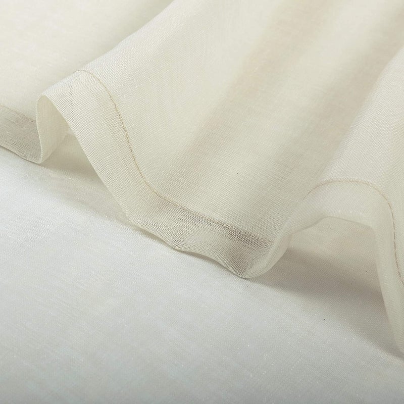 MISS SELECTEX Linen Look Pom Pom Tasseled Sheer Curtains - Rod Pocket Voile Semi-Sheer Curtains for Living and Bedroom, Set of 2 Curtain Panels (52 x 63 inch, Nature) - Image 3